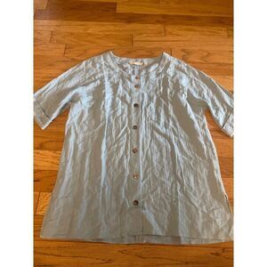 Soft Surroundings Womens light blue Button-Down Top Ramie & Rayon size XL